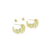 Load image into Gallery viewer, Silver Gold Hammered Hoop Earrings with Diamond, Sku#A469
