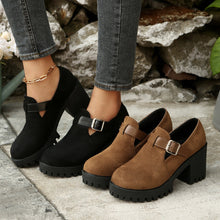 Load image into Gallery viewer, Women's Chunky Suede High Heels - Round Toe Block Heel Pumps