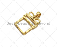 Load image into Gallery viewer, CZ Micro Pave 18k Gold Color Gift Box Shape Pendant, Cubic Zirconia Pendant, Christmas Charm, 20x15mm, Sku#LK206