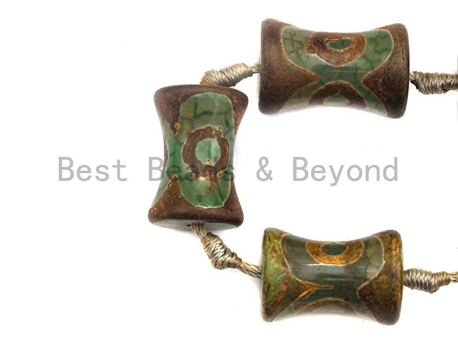 1pc/12pc Etched Tibetan agate Spool Beads, Dzi Agate Beads,