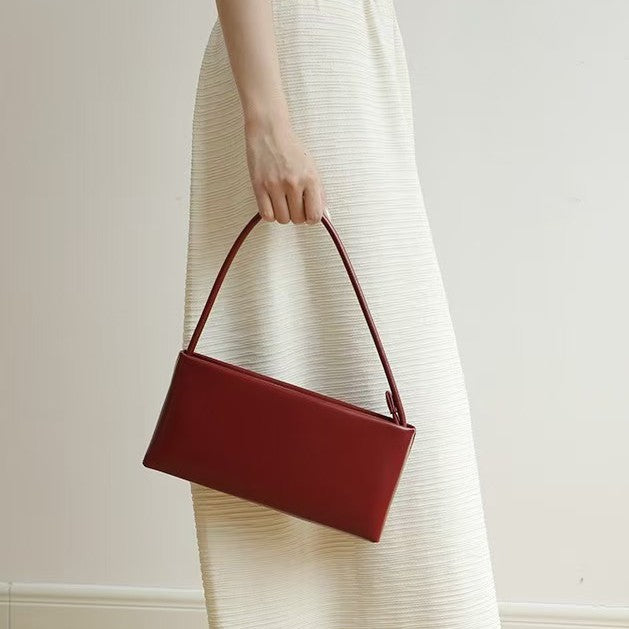 Vintage Leather Crossbody Bag for Women - Genuine Cowhide Baguette Shoulder Bag