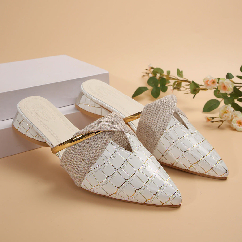 Women's Pointed-Toe Low-Heel Plaid Slippers - Chic Outdoor Mules