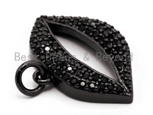 Load image into Gallery viewer, Black CZ Pave On Black Micro Pave Lip Charm Beads, CZ Pave Lip Charm 15x21mm, sku#F387