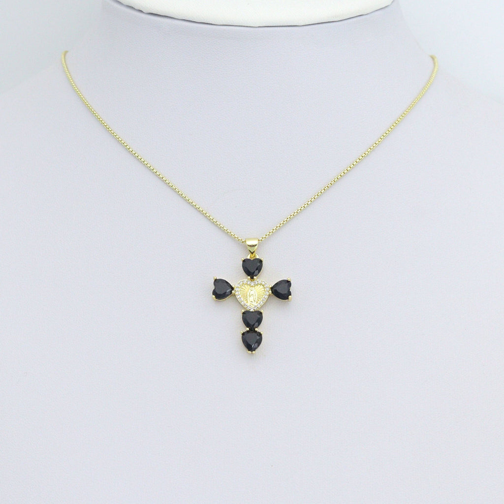 Black Clear Red Green Heart Cross Mary Charm Pendant,Sku#LK1219