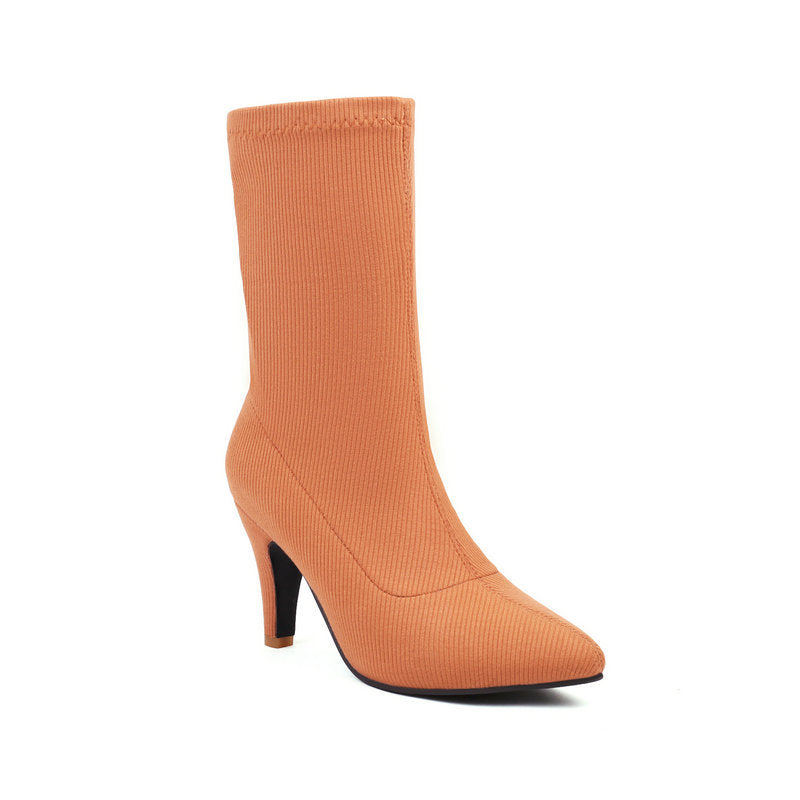 Women's Pointed Toe Stiletto Heel Boots | Slip-On Low Shaft Dress Heels
