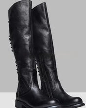 Load image into Gallery viewer, Women's Over-the-Knee Boots | Zip-up Chunky Heel | Synthetic PU | Black &amp; Brown
