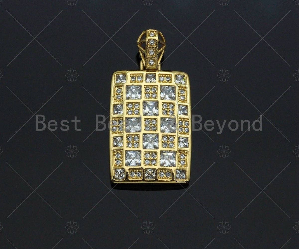 CZ Micro Pave Rectangle Mosaic lattice Charm/Pendant, Gold Dog Tag Charm, Pave Pendant, Gold plated charm, 15x24mm, Sku#LK126