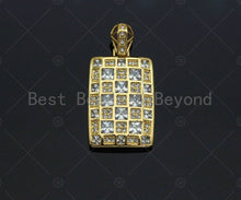 Load image into Gallery viewer, CZ Micro Pave Rectangle Mosaic lattice Charm/Pendant, Gold Dog Tag Charm, Pave Pendant, Gold plated charm, 15x24mm, Sku#LK126
