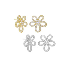 Load image into Gallery viewer, Clear CZ Flower Gold Silver Stud Earrings, Sku#A173