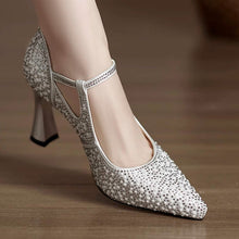 Load image into Gallery viewer, Women's Pointed Toe Chunky High Heel Shoes – Cheongsam Wedding Banquet Buckle Pumps