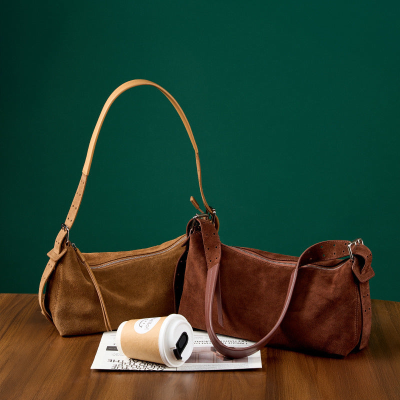 Women's Genuine Leather Crossbody Bag – Retro Soft Deerskin Shoulder Bag with Multi-Pocket Organizer