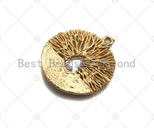Load image into Gallery viewer, Filigree Round Gold Lacy Charm with Centered Colored Gemstone, Brushed Gold Charm, Twisted Wire Pendant, 19mm, sku#CP15