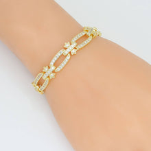 Load image into Gallery viewer, CZ Oval Flower Rectangle Link Gold Silver Bracelet, Sku#A347