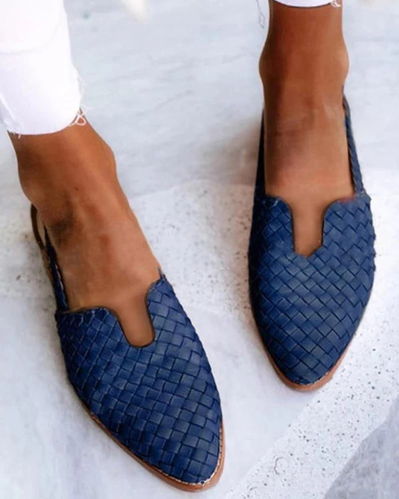 Women's Plus Size Pointed Toe Slip-On Sandals | Knit Upper Low Heel