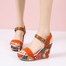 Load image into Gallery viewer, Women's Floral Embroidered Wedge Sandals | Buckle Platform Open-Toe Summer Heels