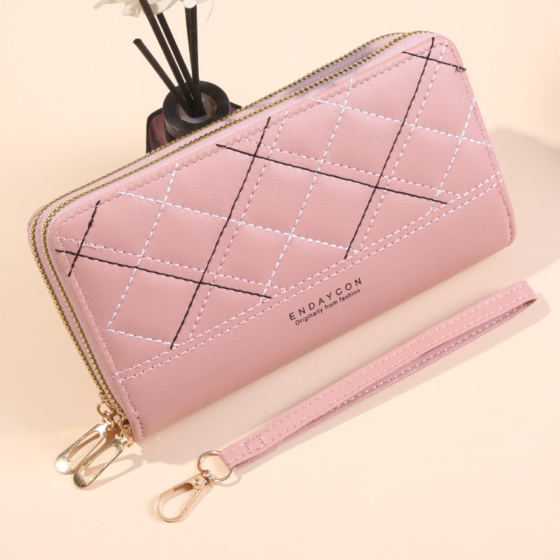 Women's Large Capacity Double Zipper Long Wallet – Quilted PVC Bifold Purse