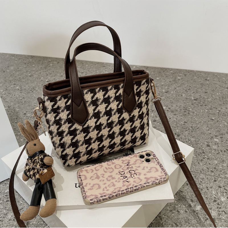 Women's Houndstooth Shoulder Bag | Checkered Wool Crossbody Handbag & Messenger Tote