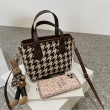 Load image into Gallery viewer, Women's Houndstooth Shoulder Bag | Checkered Wool Crossbody Handbag &amp; Messenger Tote