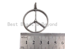 Load image into Gallery viewer, CZ Micro Pave Peace Sign Shape Pendant, Antique Silver Tone, Cubic Zirconia Pave Pendant, 36x39mm,sku#X130
