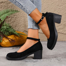 Load image into Gallery viewer, Women's Chunky Heel Suede Mary Jane Shoes - Round Toe Buckle Strap Block Heel Comfort Pumps