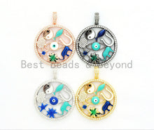 Load image into Gallery viewer, LARGE Enamel Round Artisan Pendant,Clear CZ Micro Pave Oil Drop Round Protection pendant,Enamel pendant,Enamel Jewelry,32x34mm,sku#F594