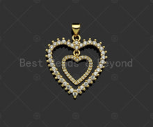 Load image into Gallery viewer, Gold Filled CZ Micro Pave Double Heart Shape Pendant, 18K Gold Filled Charm, Necklace Bracelet Charm Pendant,25x27mm,Sku#LD95