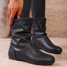 Load image into Gallery viewer, Women's Flat Ankle Boots – Wrinkled PU Leather Side Zipper | Black &amp; Brown