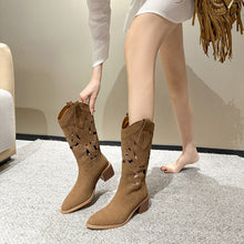 Load image into Gallery viewer, Women's Embroidered Western Cowboy Boots - Chunky Heel Knight Boots