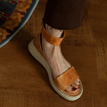 Load image into Gallery viewer, Women's Braided Leather Vintage Wedge Sandals | Round Toe Velcro Strap