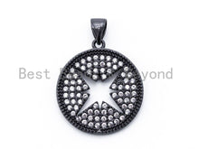 Load image into Gallery viewer, CZ Micro Pave Hollow Star Round Pendant/Charm, Cubic Zirconia Pendant, 18mm, F106