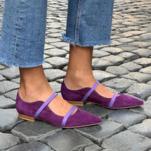 Load image into Gallery viewer, Women's Pointed-Toe Suede Dress Shoes with Rhinestone Straps | Low Chunky Heel