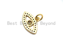 Load image into Gallery viewer, CZ Colorful Micro Pave Evil Eye Pendant, Lucky Eye Shaped Pave Pendant, Gold plated Protection Eye charm, 11x16mm, Sku#F834