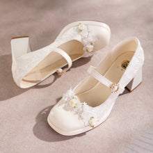 Load image into Gallery viewer, Women's Lace Mary Jane Platform Heels | Pearl Buckle Bridal Shoes