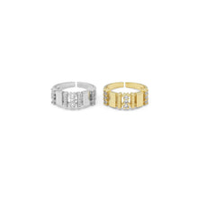Load image into Gallery viewer, Gold Silver Round CZ Rectangle Bar Adjustable Ring, Sku#B372