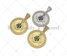 Load image into Gallery viewer, CZ Micro Pave G Word On Round Medallion Pendant,Black Enamel Gold/Silver Charm, Necklace Bracelet Charm Pendant, 35x38mm, Sku#L552