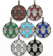 Load image into Gallery viewer, LARGE Enamel Colorful Round With Hamsa Hand Pendant,CZ Micro Pave Oil Drop Round pendant,Enamel pendant,Enamel Jewelry,34x38mm,sku#F592