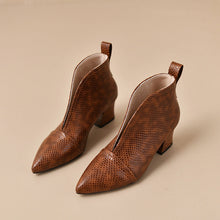 Load image into Gallery viewer, Women's Chunky Heel Martin Ankle Boots – Pointed Toe V-Cut Slip-On