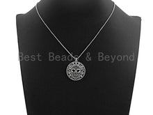 Load image into Gallery viewer, CZ Micro Pave Hollow Out Skull With Ring Pendant, Antique Silver Tone, Cubic Zirconia Pave Round Pendant, 29x32mm,sku#F1025