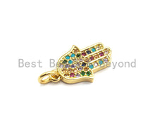 Load image into Gallery viewer, CZ Colorful Micro Pave Hamsa Hand Pendant, Hamsa Hand Shaped Pave Pendant, Gold plated, 10x16mm, Sku#F734