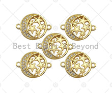Load image into Gallery viewer, CZ Micro Pave North Star With Cresent Moon Connector, Cubic Zirconia Round Connector, 18k Gold Necklace Bracelet Connector,16x21mm,Sku#LK312