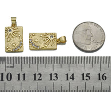 Load image into Gallery viewer, CZ Gold Sun Cresent Moon Star Rectangle Dog Tag Charm, Sku#LK762