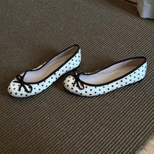 Load image into Gallery viewer, Women's Polka-Dot Bowtie Flat Shoes - Satin Round Toe Slip-On Flats