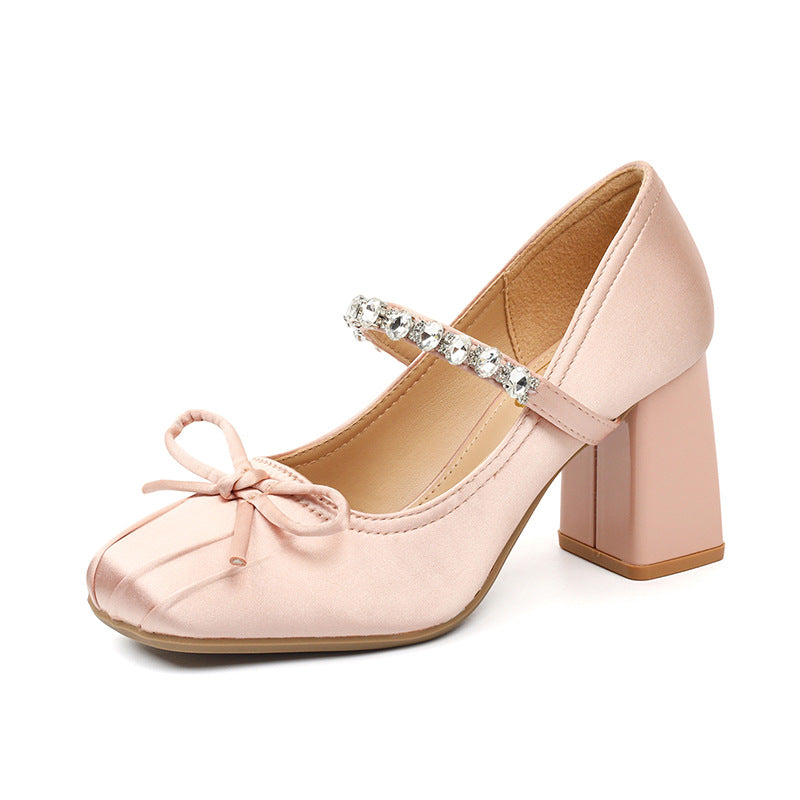 Rhinestone Bow-Tie Chunky Heel Dress Shoes