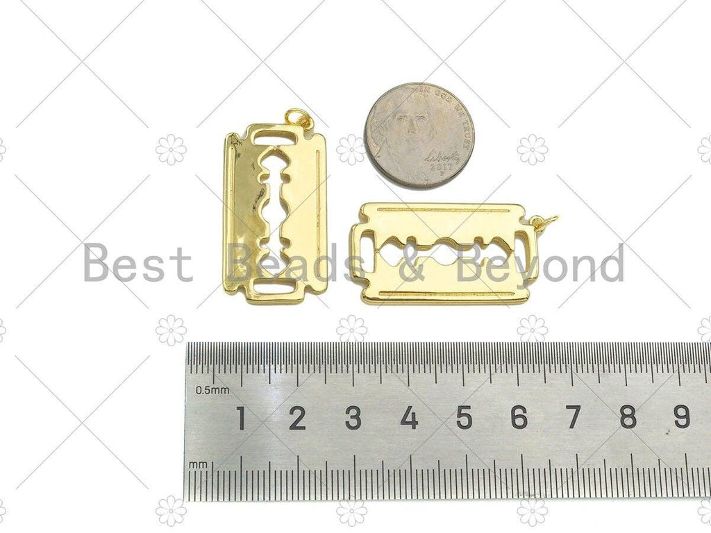 Razor Blade Shape Pendant,Dianty Gold/Silver Medallion Charm, Necklace Bracelet Charm Pendant, 19x37mm, Sku#L545