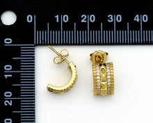 Load image into Gallery viewer, CZ Gold Silver Pave Huggie Stud Earrings, Sku#B214