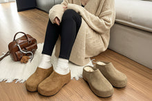 Load image into Gallery viewer, Women's Round-Toe Chunky Heel Platform Half Slippers | Faux Fur Lined Suede Mule Shoes