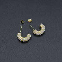 Load image into Gallery viewer, Multiline Pearl C Hoop Earrings, Sku#A291
