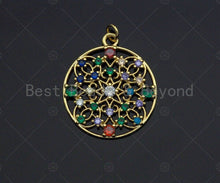 Load image into Gallery viewer, Gold Colorful Charms, Colorful Filigree Charms, Multi-Color Round Pendant, Gold Charm, Gold Pendant, Necklace Charms, 25x28mm, Sku#LK99