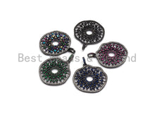 Load image into Gallery viewer, CZ Micro Pave Donut Cobalt/Fuchsia/Green/Black Filigree Hollow Out Flower Pendant, CZ Pave Focal Pendant, 35x33mm sku#F638