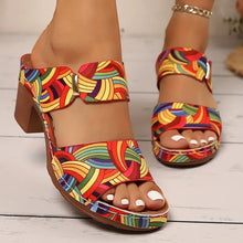 Load image into Gallery viewer, Women's Graffiti High-Heel Slide Sandals - Buckle Strap Platform Slides